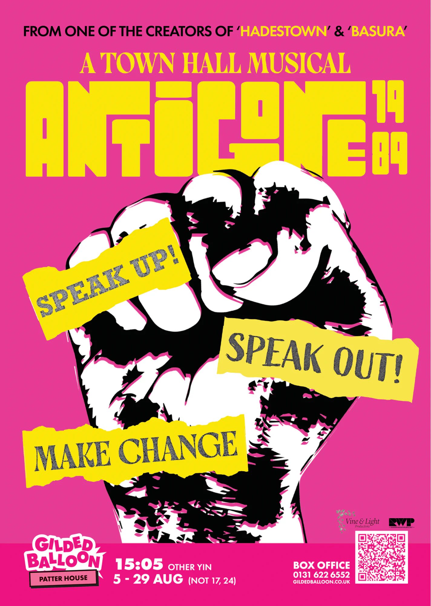 Official Edinburgh Fringe poster for Antigone 1989: A Town Hall Musical.